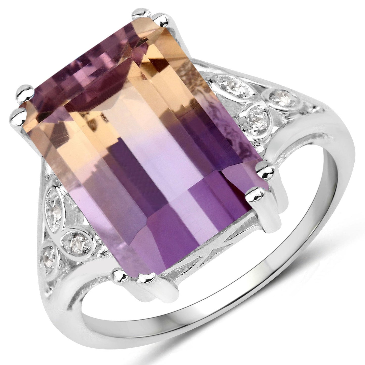 Bague en argent sterling avec améthyste véritable de 7,88 carats et topaze blanche