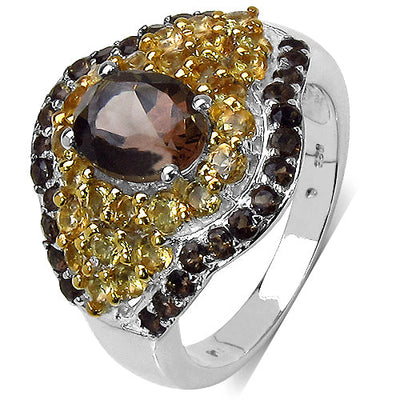 Bague en argent sterling avec quartz fumé et citrine de 2,56 carats