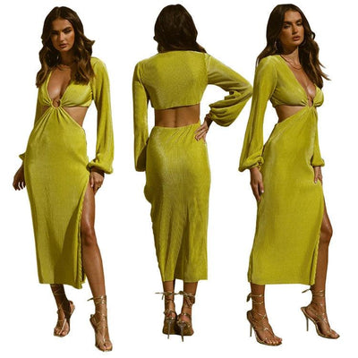 Robe sans taille plissée pressée d'automne pour femmes