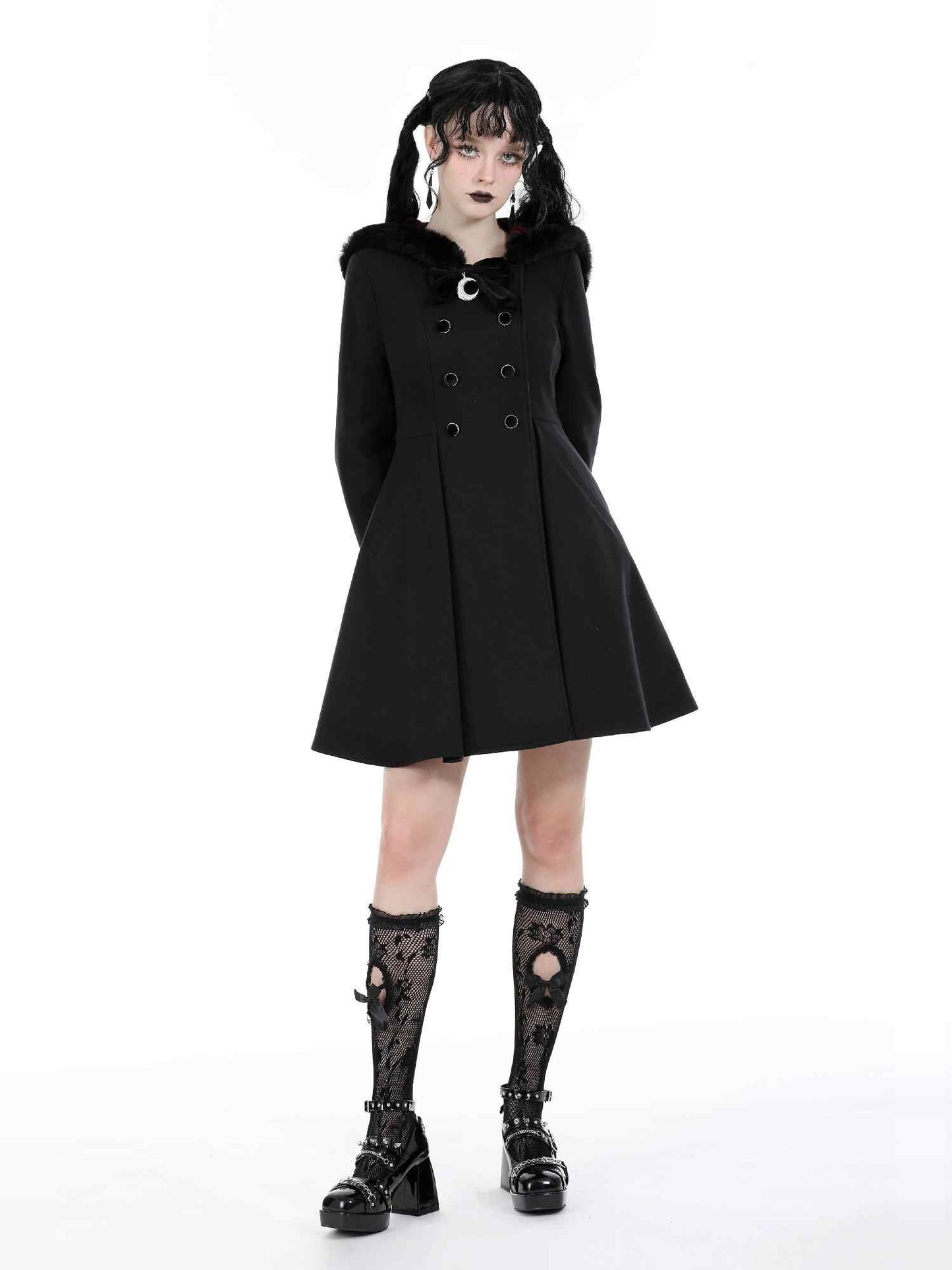 Manteau à capuche noir avec oreilles de chat gothiques