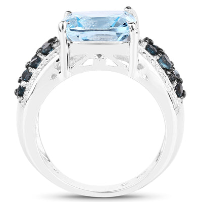 4.98 Carat Blue Topaz & London Blue Topaz Sterling Silver Ring