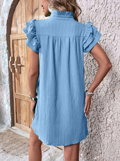 Elegant Ruffled Cap Sleeve Mini Dress