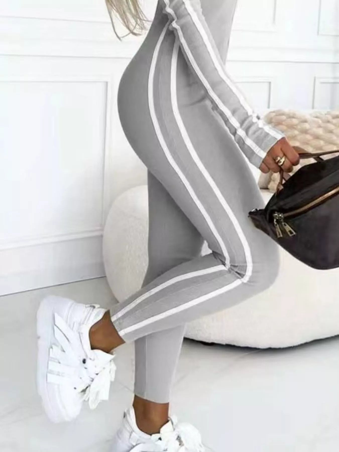 Plus Size Stripe Zip-Front Long Sleeve Jumpsuit