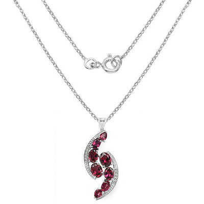 7.29 Carat Genuine Rhodolite & White Topaz Pendant in Sterling Silver