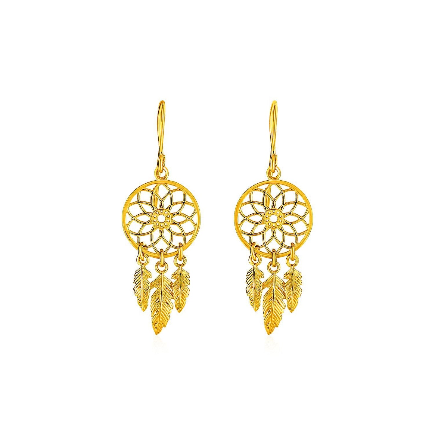 Elegant Dream Catcher Earrings in 14k Yellow Gold