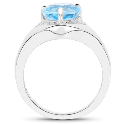 Bague en argent sterling avec topaze bleue suisse et topaze blanche de 2,23 carats