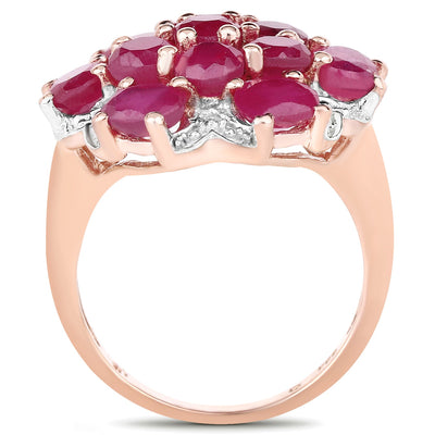 14K Rose Gold Plated Genuine Ruby Cluster Ring