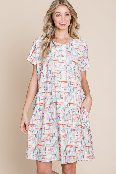 Casual Printed Round Neck Short Sleeve Tee Dress