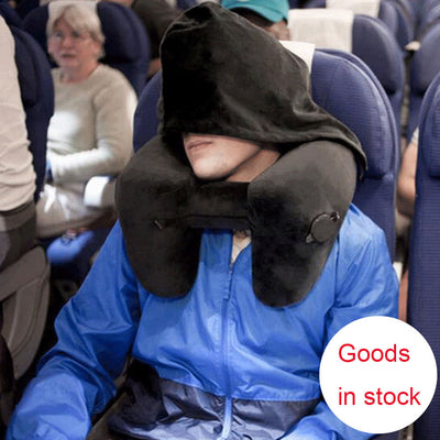Hooded Inflatable Travel Pillow - Lightweight & Portable