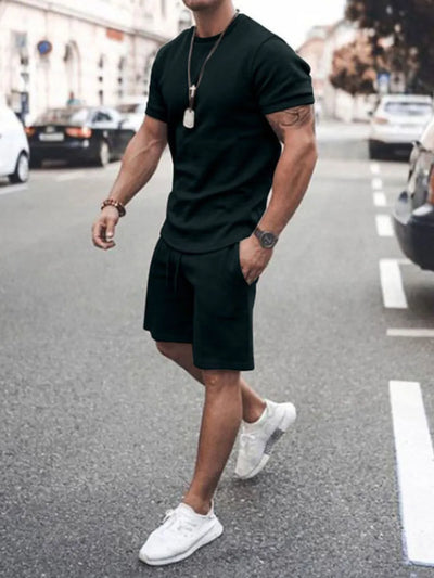 Ensemble haut à col rond à manches courtes et shorts pour hommes grande taille