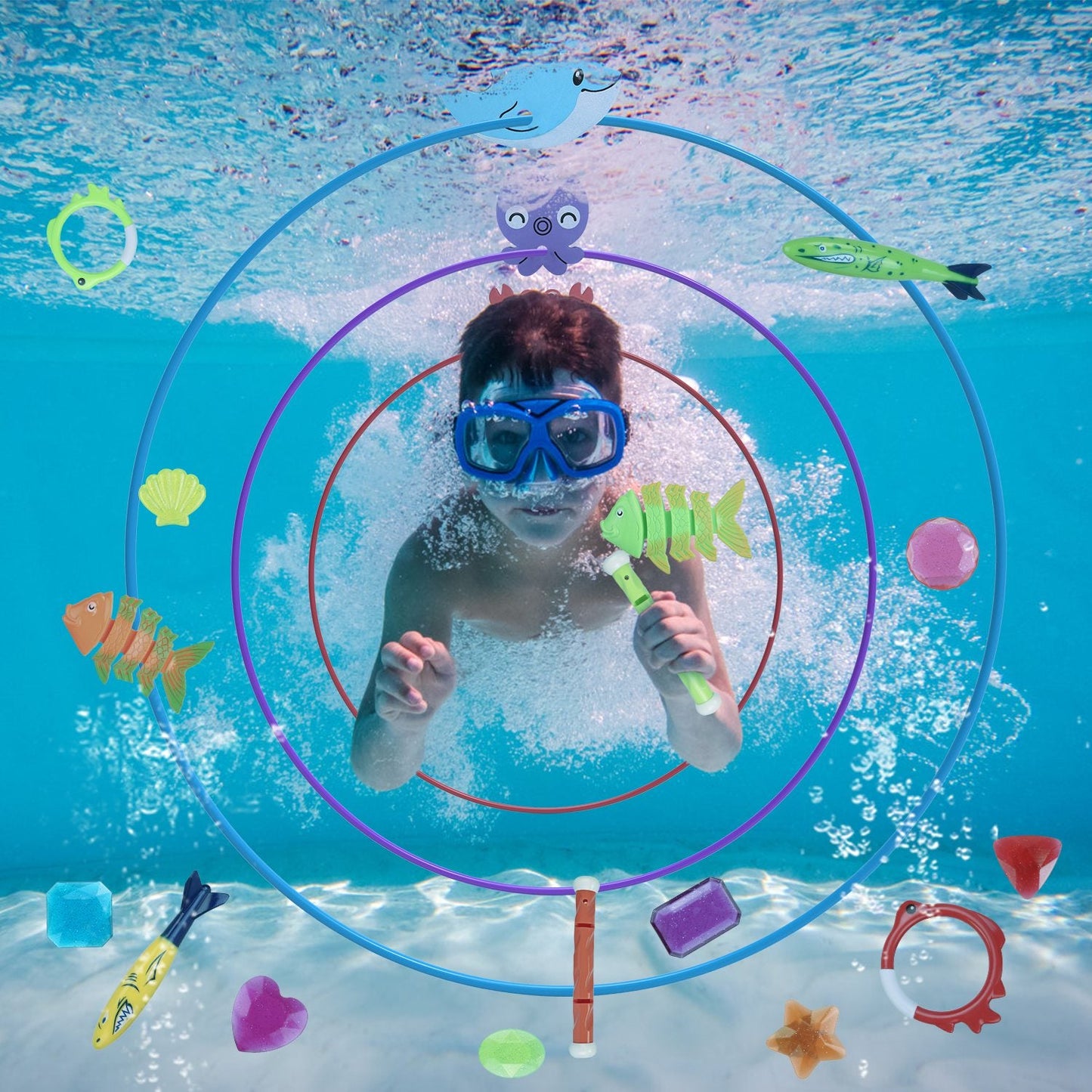 Juego de Juguetes de Buceo GBruno de 24 Piezas para Diversión en la Piscina