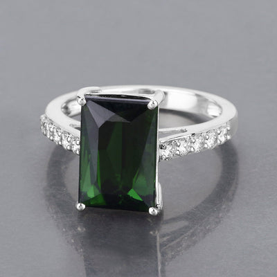 6.16 Carat Green Tourmaline & Diamond 14K White Gold Ring