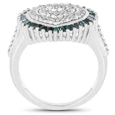 0.74 Carat Genuine White and Green Diamond Sterling Silver Ring