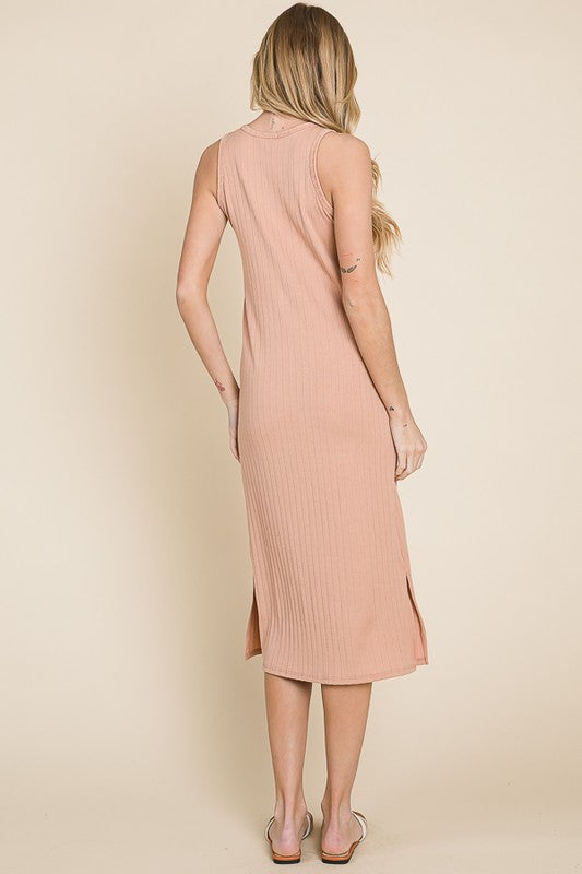 Vestido Midi Sin Mangas de Punto Acanalado Elegante para Mujeres