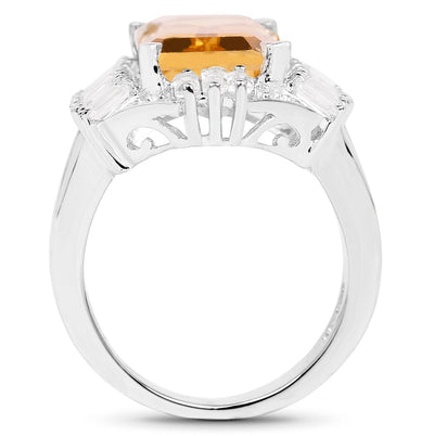 9.13 Carat Genuine Citrine & White Topaz Sterling Silver Ring