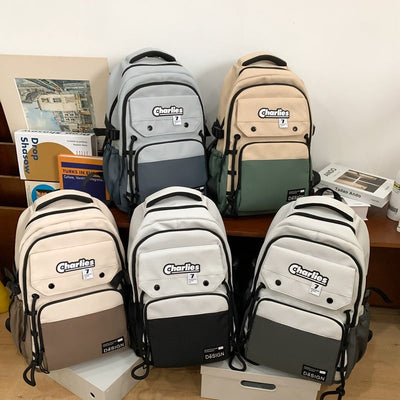 Large Capacity Men's Contrast Color Double Fashion Backpack