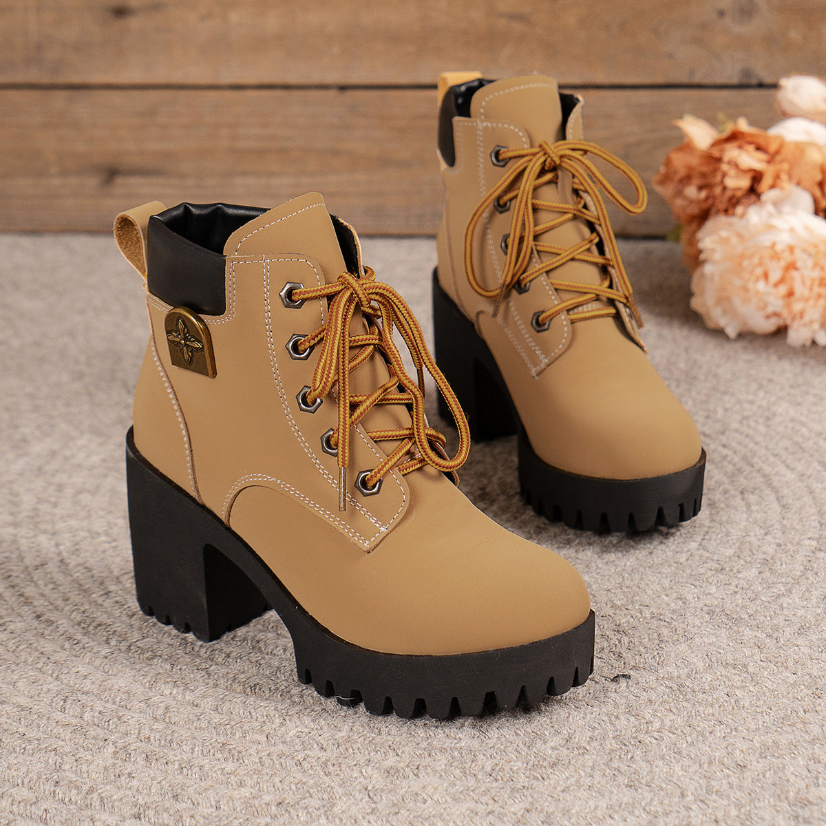 Chunky Heel Plus Size Martin Boots - Fashionable All-Match Style
