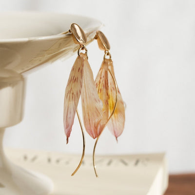 Boucles d'oreilles en pétales d'alstroémère réels - Bijoux floraux ailes de fée