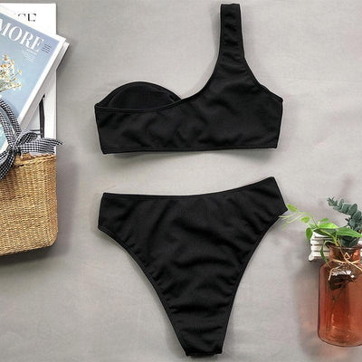 Ensemble de bikini taille haute à une épaule moderne pour femmes