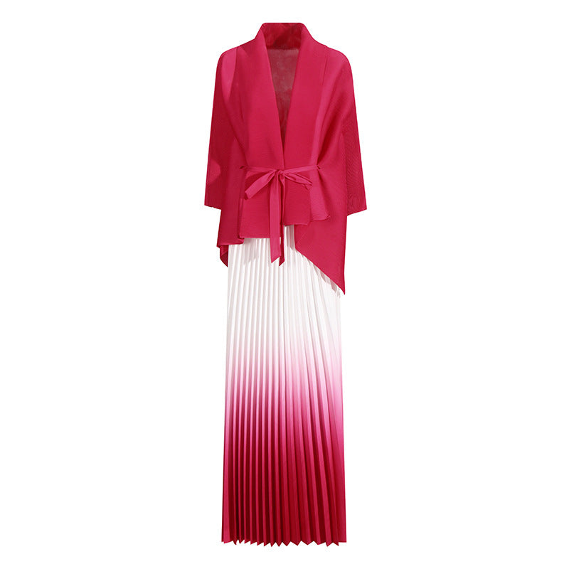 Fashionable casual style set cape shawl style lace up top+pleated skirt - Korvel