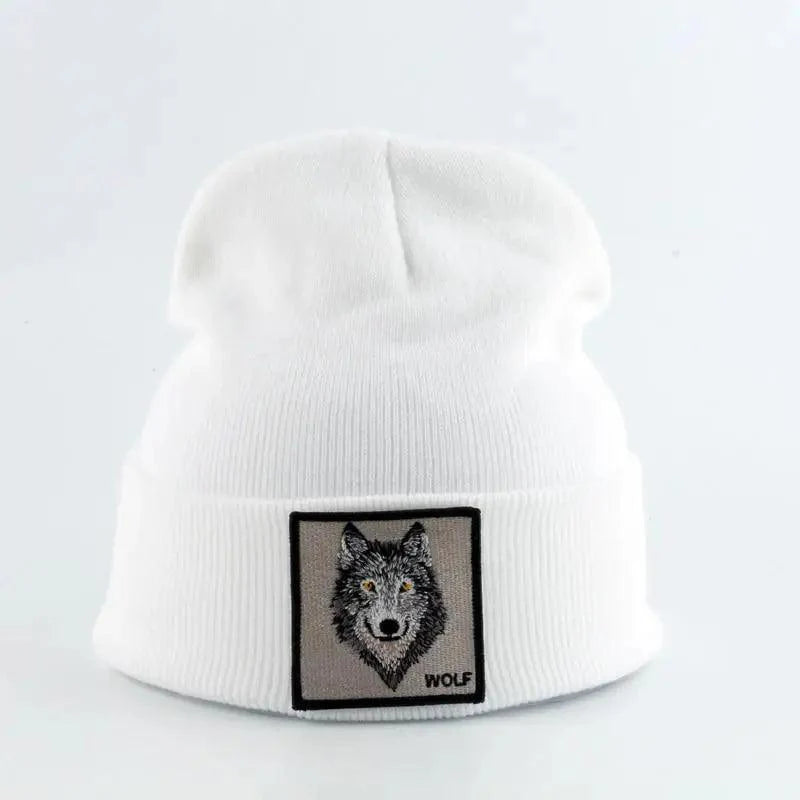 Stylish Unisex Wolf-Themed Knitted Beanie - Cozy Winter Accessory - Korvel
