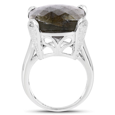 17.17 Carat Genuine Labradorite and White Topaz Sterling Silver Ring