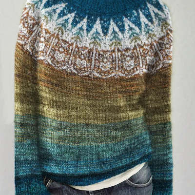 Ethnic Style Jacquard Pullover Sweater for Women