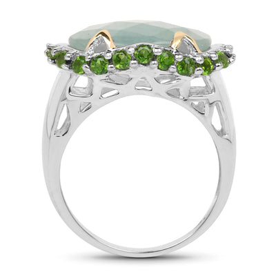 Two Tone Plated 9.12 Carat Aquamarine & Chrome Diopside Ring