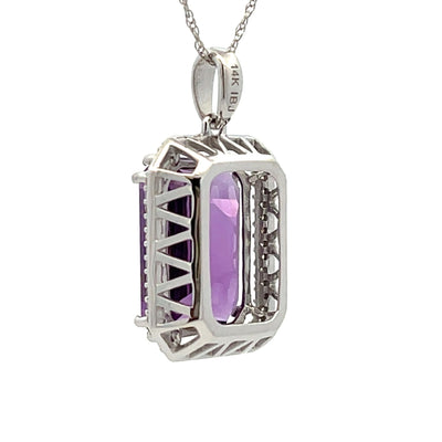 Colgante de Amatista y Diamante en Oro Blanco de 14KT