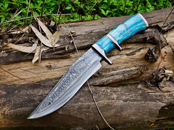 Custom 14-Inch Damascus Steel Bowie Knife with Colored Bone Handle & Leather Sheath | KBS Knives - Korvel