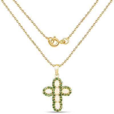 14K Yellow Gold Plated Ethiopian Opal & Chrome Diopside Pendant