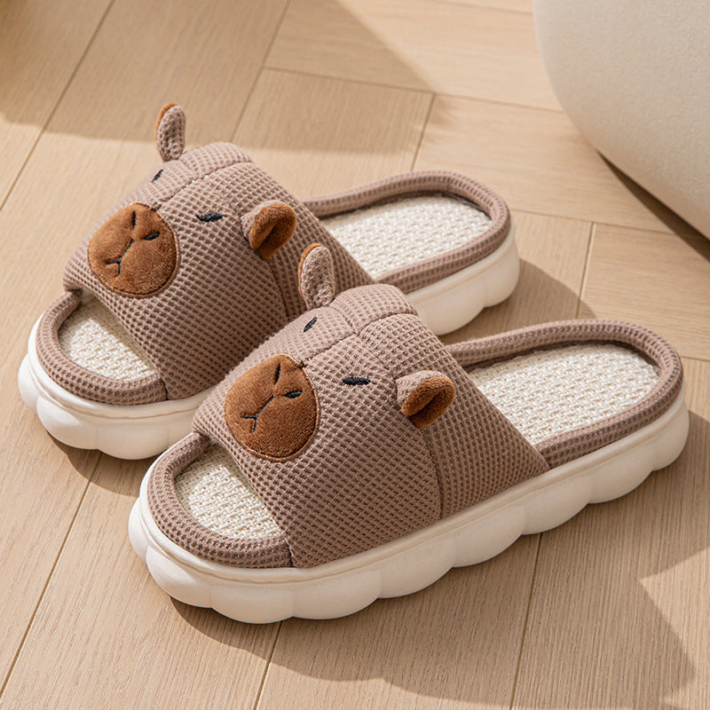 Chaussons en lin pour couples à bout ouvert et antidérapants