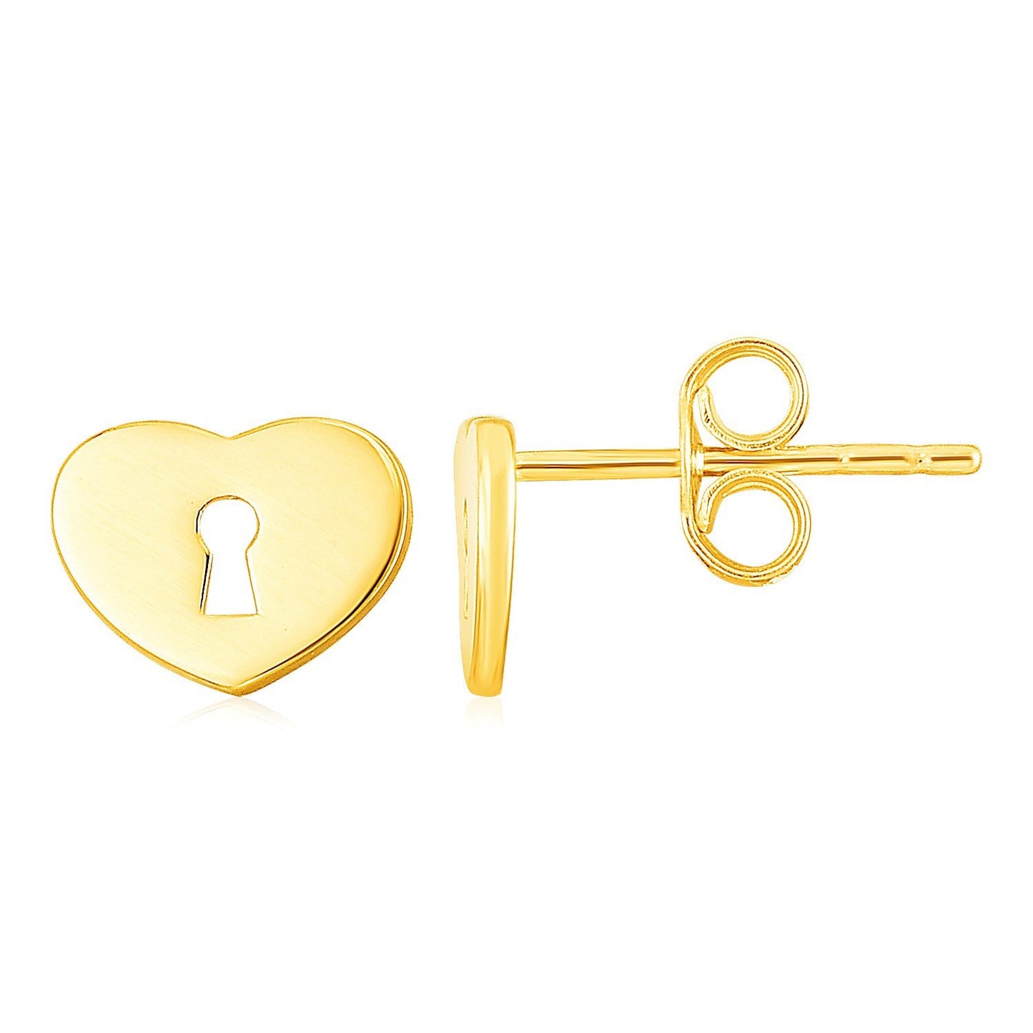 Pendientes de Stud en Forma de Corazón con Candado de Oro Amarillo de 14k