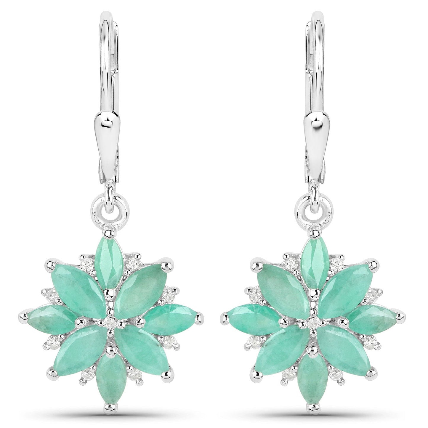 2.92 Carat Genuine Emerald and White Diamond Earrings in Sterling Silver