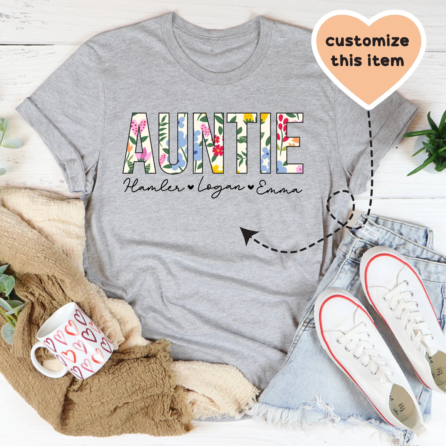 Camiseta personalizada de tía floral