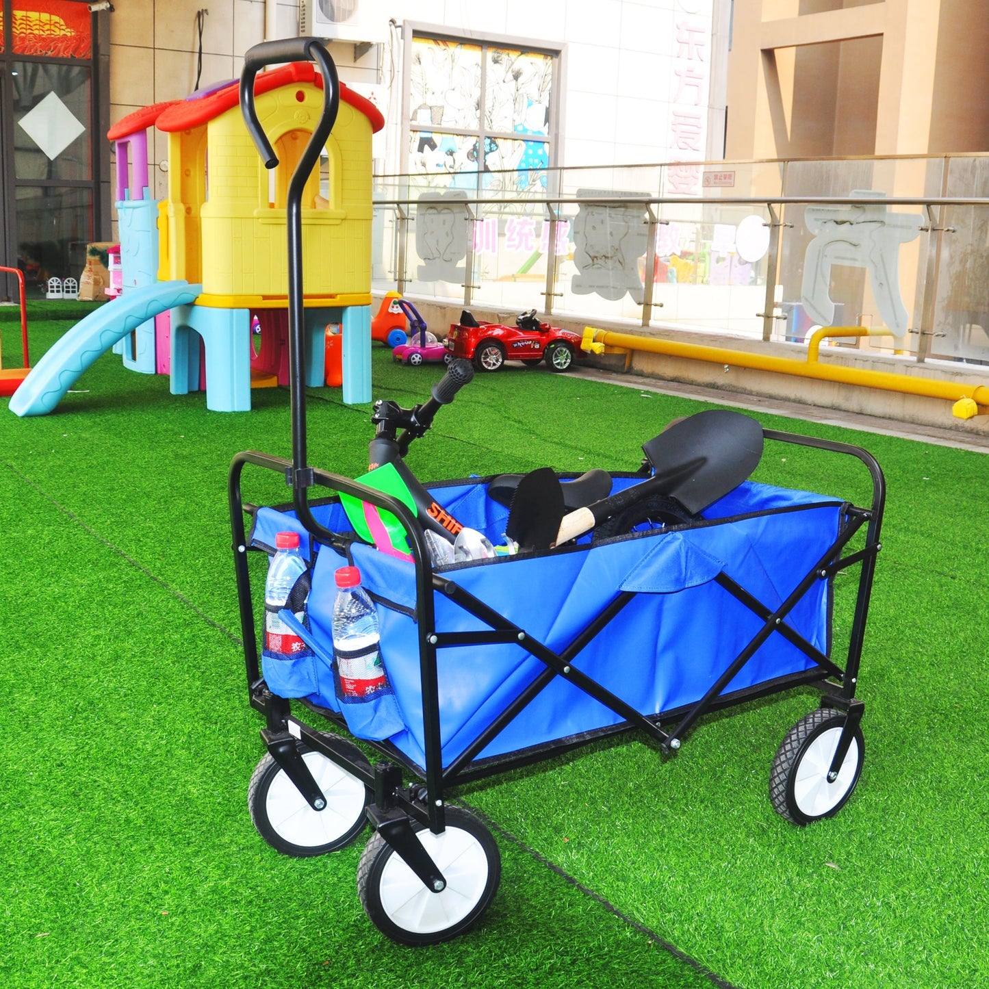 Premium Folding Wagon Garden Shopping Beach Cart - Blue
