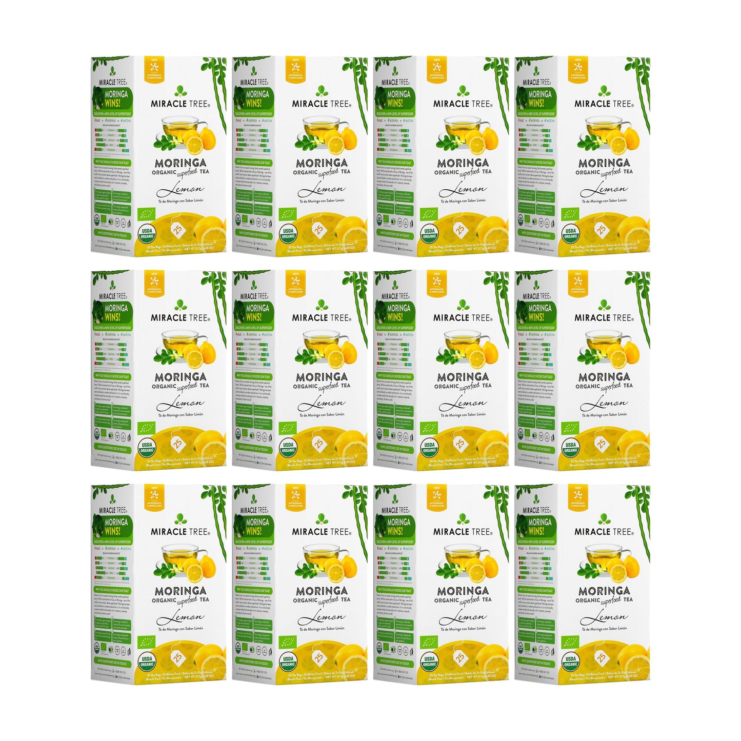 Té Orgánico de Moringa con Limón - 25 Bolsitas de Té Envueltas