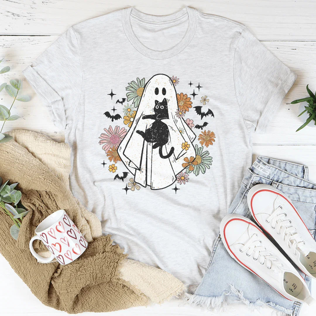 Camiseta de gato negro fantasma