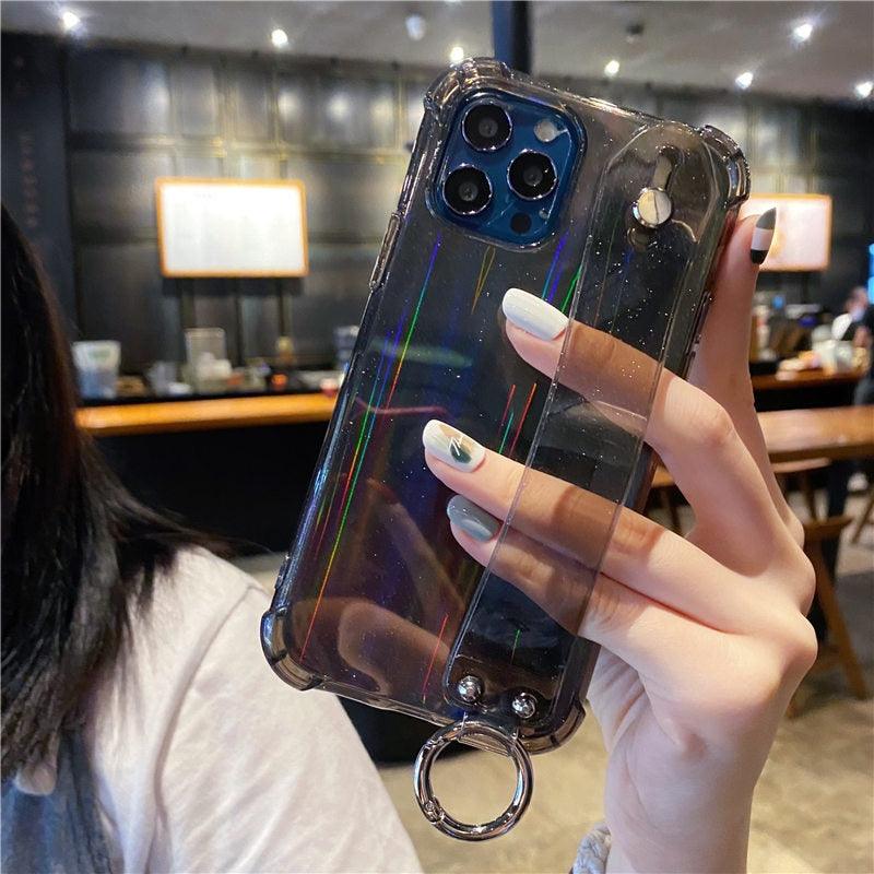 Glitter Wrist Strap Transparent Shockproof Phone Case for iPhone