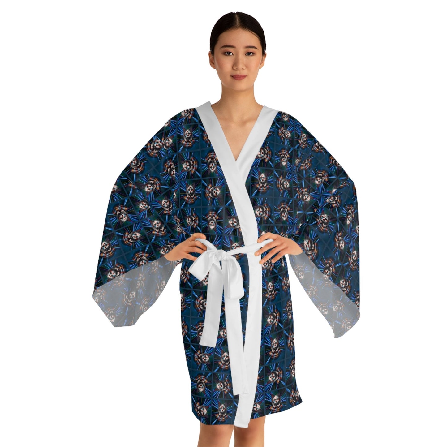 Gothic Clown Cat Print Long Sleeve Kimono Robe