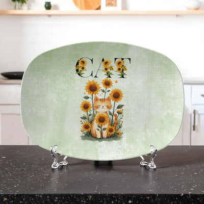 Plat de service collectible en forme de chat tournesol vert