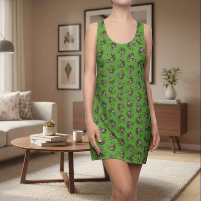 Vestido Racerback Green WhimsiCat – Estilo Atlético Juguetón