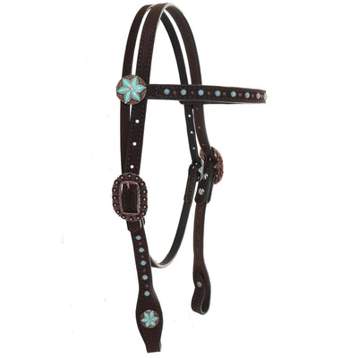 Turquoise Blossom Browband Headstall - Korvel