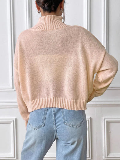 Hand hook flower collage high neck pullover sweater loose casual base sweater - Korvel