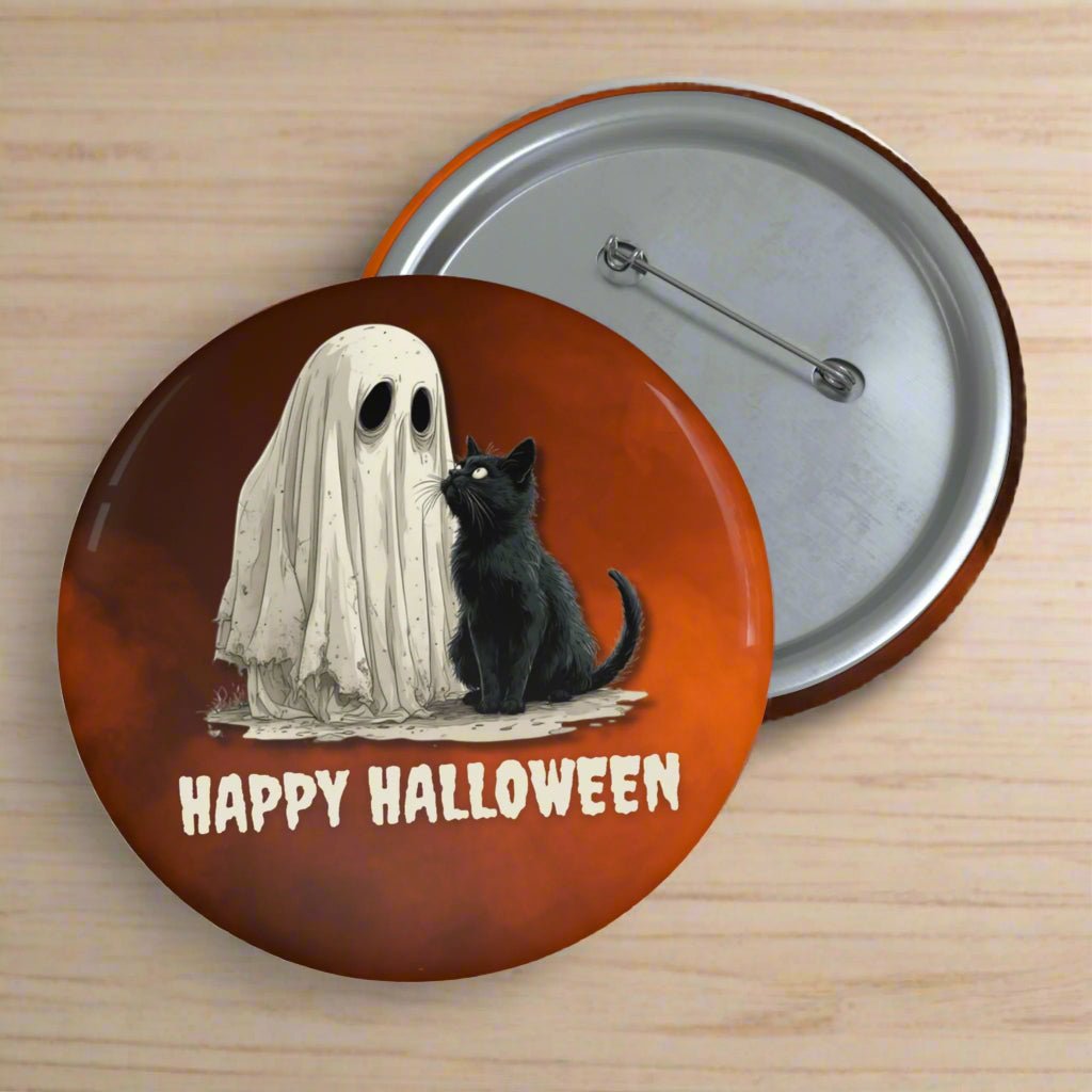 Felices Halloween Botones de Pin de Fantasma y Gato