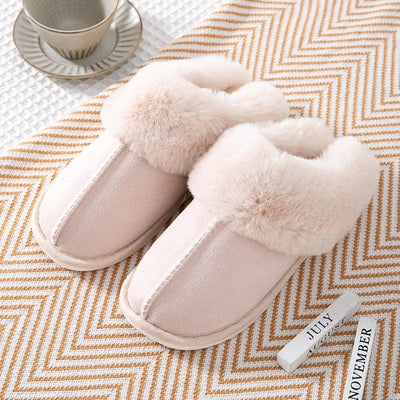 Premium Cow Suede Leather Plush Fur Lined Winter Slippers