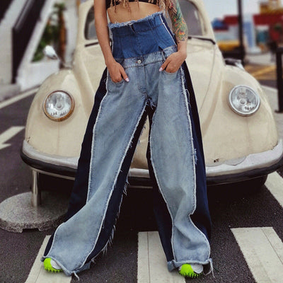High Waisted Loose Color Blocked Flared Pants