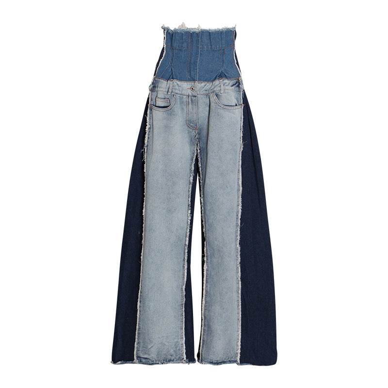 High Waisted Loose Color Blocked Flared Pants