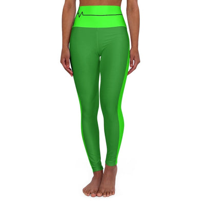 High Waisted Yoga Leggings - Forest Green & Neon Green