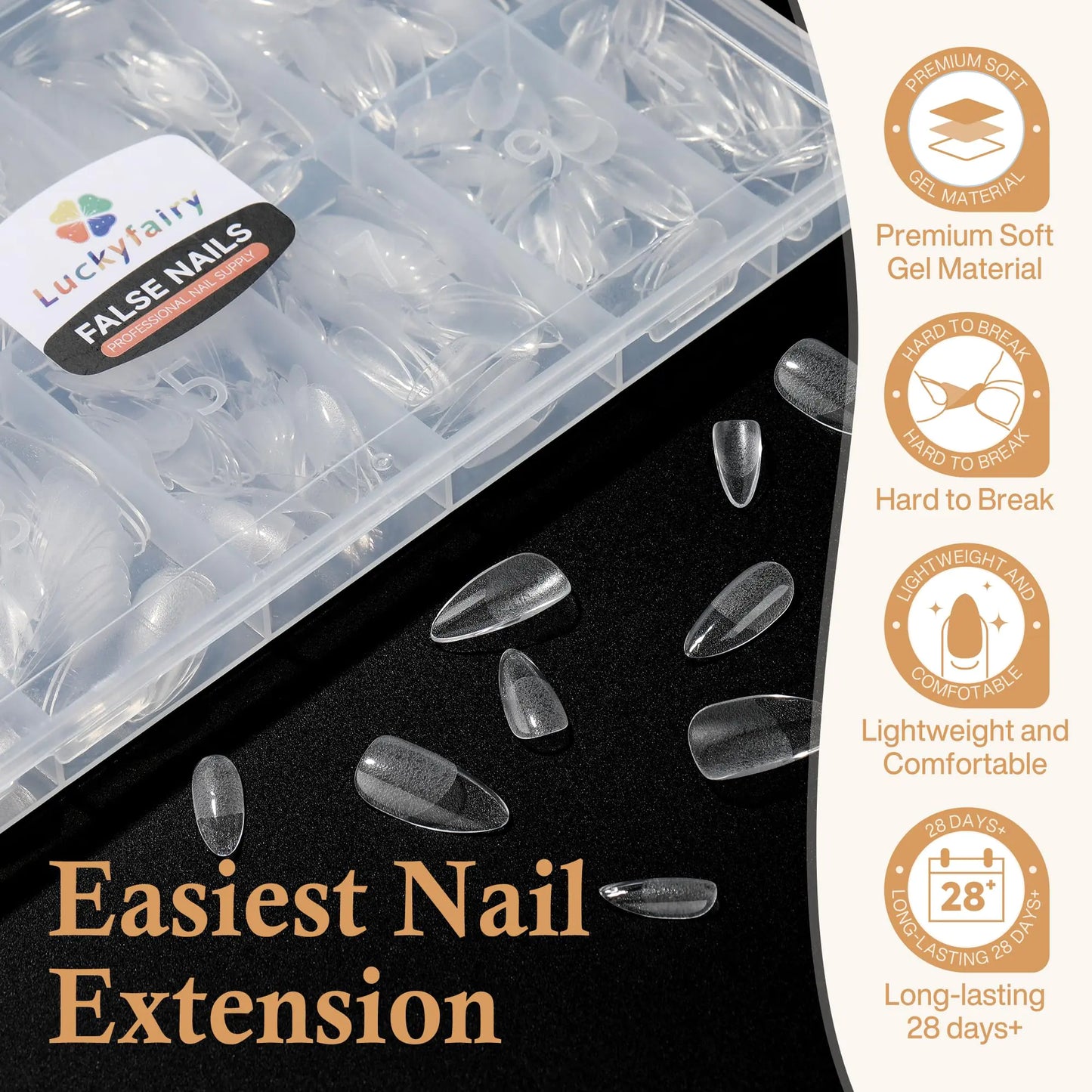 Short Almond Gel Nail Tips - 504pcs Half Matte Press-On Nails